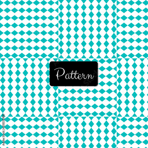 Abstract seamless pattern design, green rhombuses on white squares. Vector background