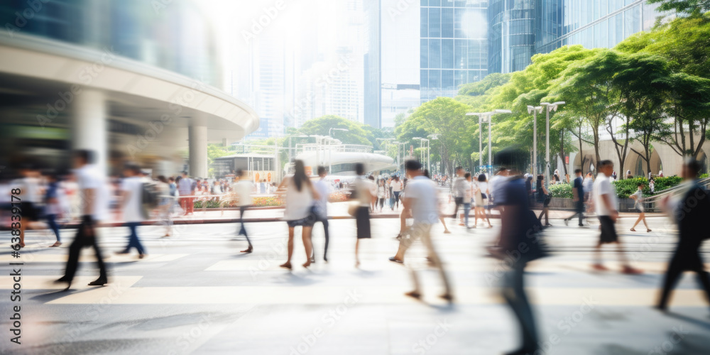 Obraz premium Motion blurred people crossing the pedestrian in Singapore