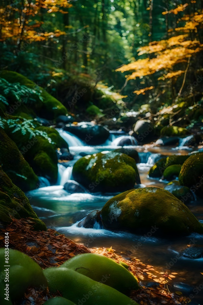 Green forest trees with a creek running through the middle. Green forest trees with a creek running through the middle.