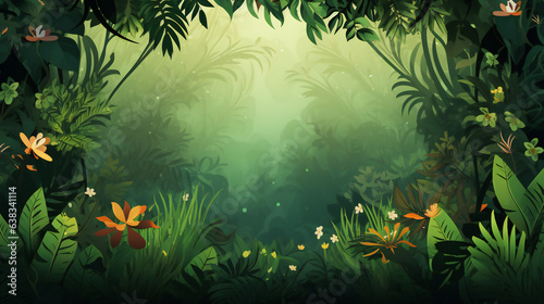 Fototapeta Naklejka Na Ścianę i Meble -  Jungle theme Party Background with empty copy space. Generative AI.