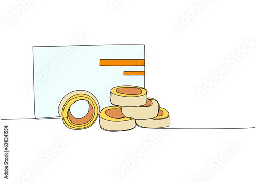 Medical Tape in roll, Paper Medical Tape, First Aid Medical, Surgical Tape, medical supplies, equipment one line color art. Continuous line drawing of medication, healthcare, clinical, disposable