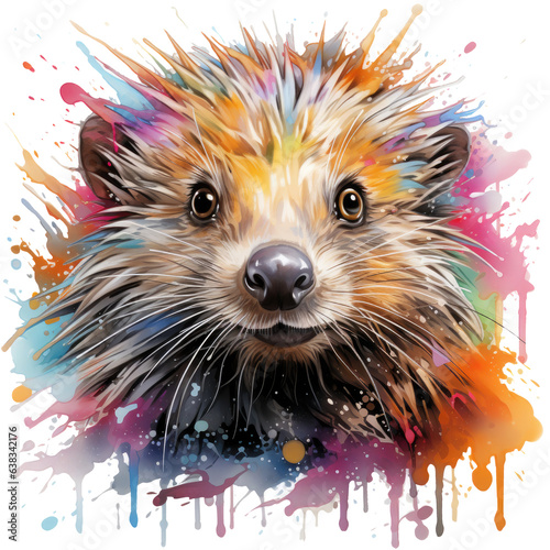 A heartwarming and joyful scene of connection in a Watercolor Porcupine T-shirt Design, the porcupine, Generative Ai