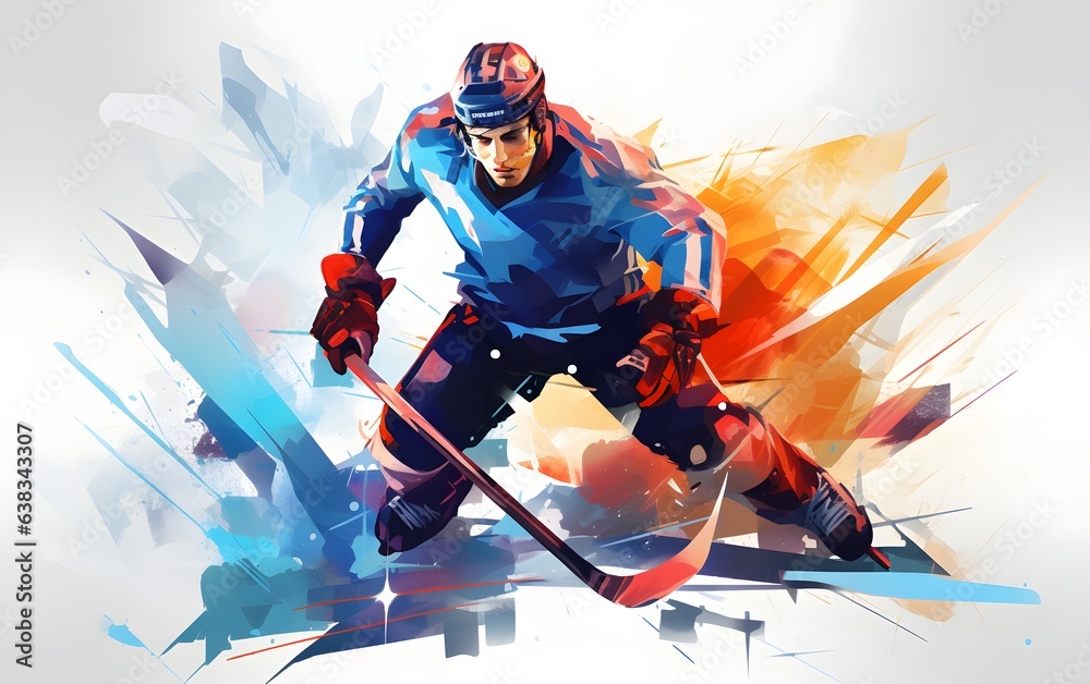Sport Hockey player illustration with copy space for text generative ai - obrazy, fototapety, plakaty 