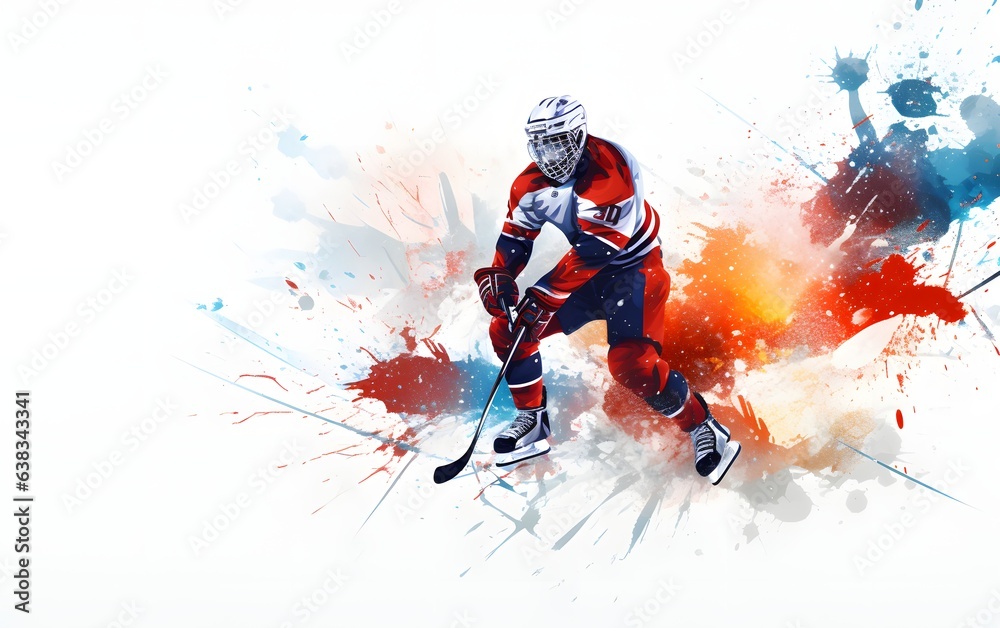 Sport Hockey player illustration with copy space for text generative ai - obrazy, fototapety, plakaty 