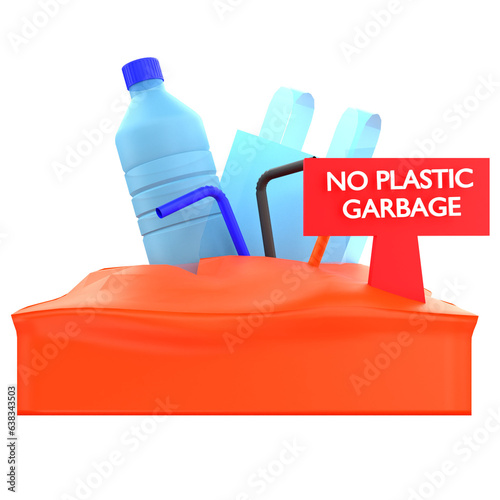 3D No Plastic Day Illustration with Transparent Background