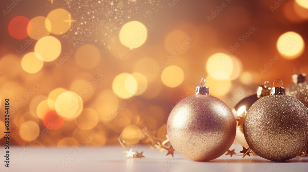 Close-Up of Twinkling Christmas Lights and Glittering Decorations , Christmas, aesthetics, bokeh, wide banner with copy space area Close-Up of Twinkling Christmas Lights and Glittering Decorations , Christmas, aesthetics, bokeh, wide banner with copy space area