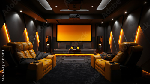Title 3d home cinema room with yellow lights