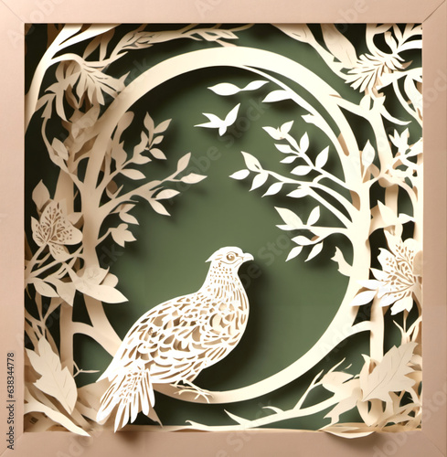 Papercut illustration of a partridge in a pear tree - 12 days of Christmas photo