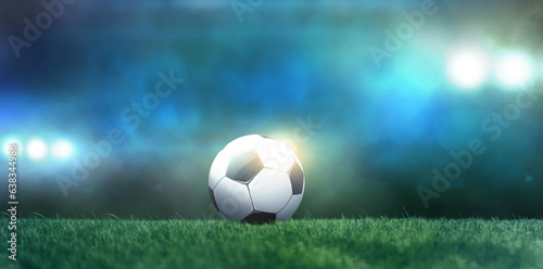 ball on the green field in soccer stadium. © Kalawin