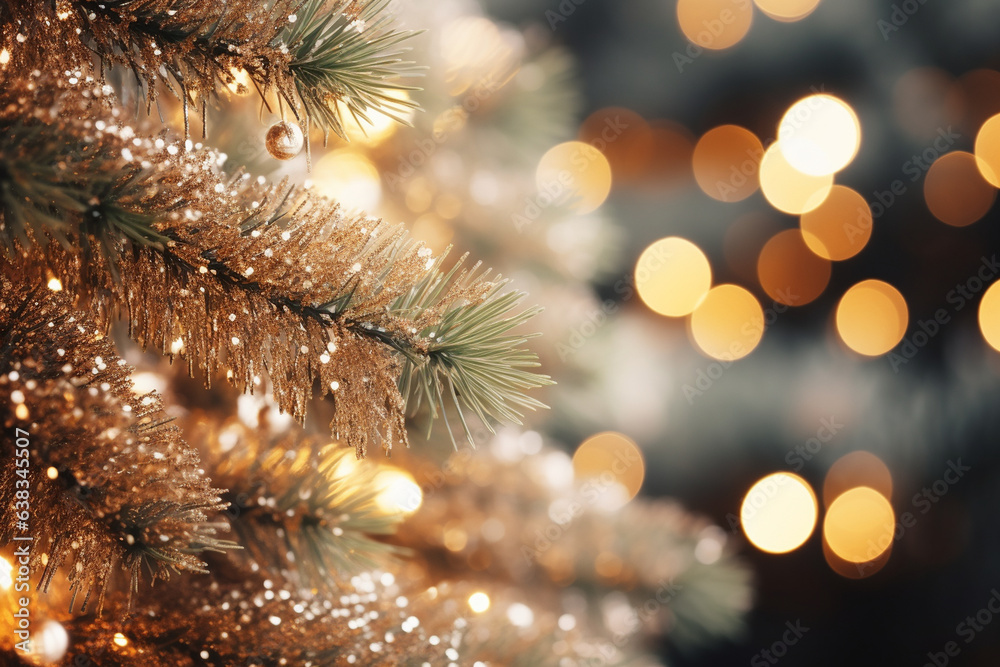 Glittering Lights Creating a Mesmerizing Backdrop for Christmas Tree Needles , Christmas tree branches, bokeh Glittering Lights Creating a Mesmerizing Backdrop for Christmas Tree Needles , Christmas tree branches, bokeh