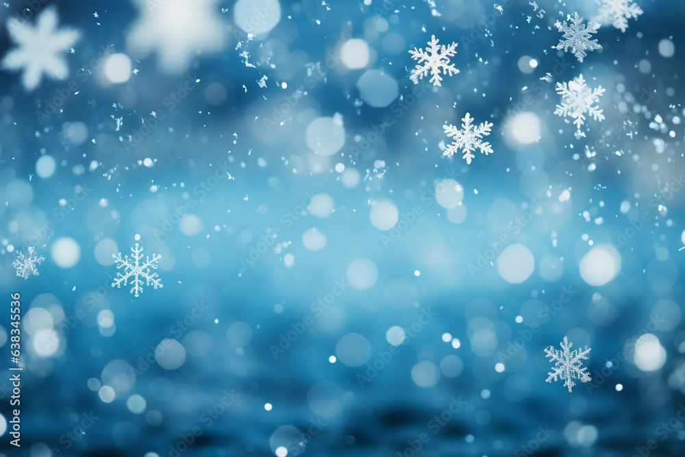 Snowflakes Drifting Down from a Cloudy Sky, Creating a Winter Wonderland , Christmas sky, bokeh Generative AI
