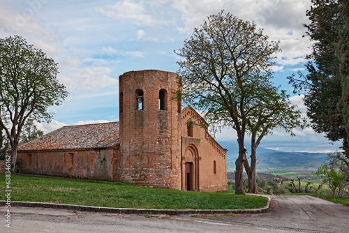 Pienza, Siena, Tuscany, Italy: the medieval church Pieve di Corsignano (12th century) photo