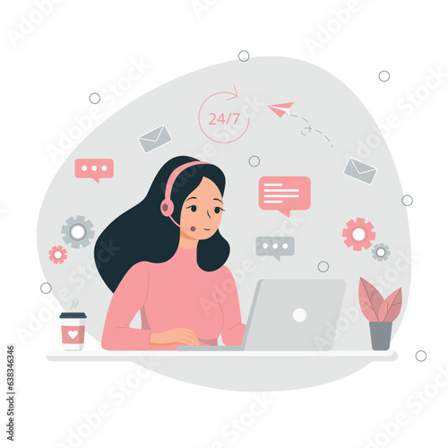 Customer support, call center, hotline, technical global support, customer support department staff. Hotline operator advises customer. Online global technical support 24 7.