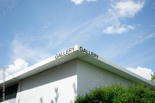 Art Gallery corner of the rooftop. Blue sky day with some light clouds and some nice shadows.