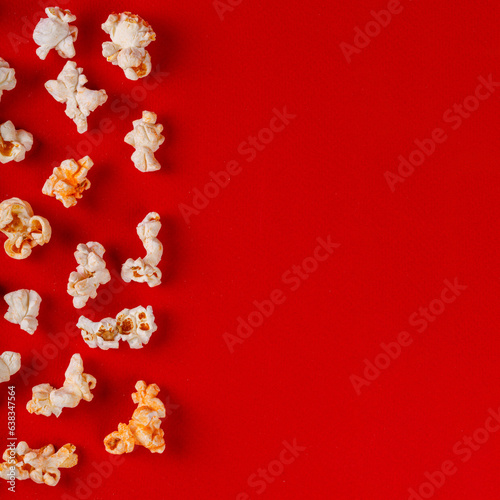 box with popcorn on a red background