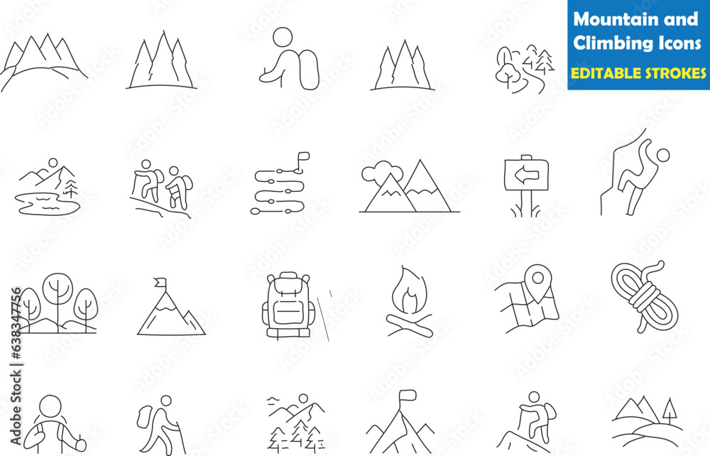 24 mountain and climbing icons. Crafted with editable strokes, these ...