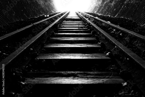 Black and White photo of old train tracks in the adelaide hills south australia on August 20th 2023