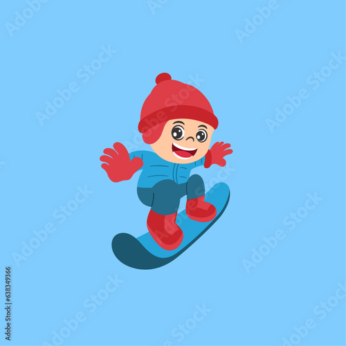 cute boy playing snowboarding