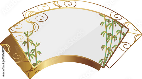 高級感のある竹と扇型フレーム　ホワイト＆ゴールド