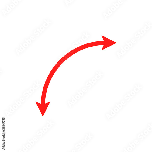 Red dual semi circle arrow. Vector illustration. Semicircular curved thin long double ended arrow.