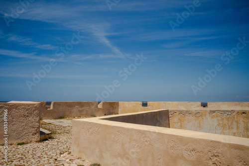 SAGRES FORTRESS, PORTUGAL - A view from the turrets under the blue sky