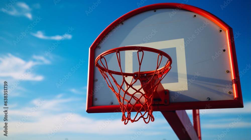 Basketball hoop red ring and net on backboard