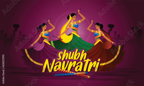 Happy Navratri, Couple Playing Garba and Dandiya in Navratri Celebration and Disco Night