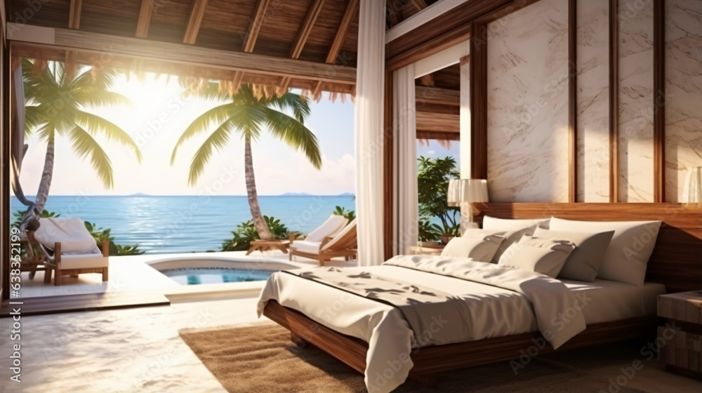 Beach bungalow bedroom interior