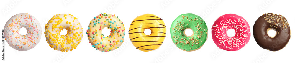 Set with tasty donuts isolated on white Set with tasty donuts isolated on white