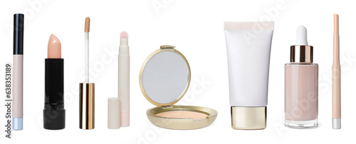 Set with face powder and other foundations isolated on white