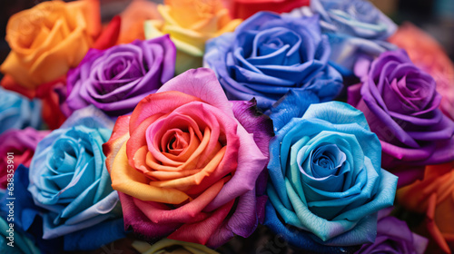 Bouquet of colorful roses close up