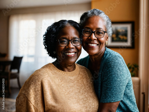 photo of black woman take care senior black woman at home, generative AI