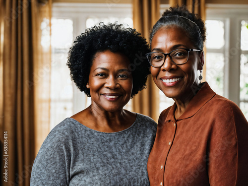 photo of black woman take care senior black woman at home, generative AI