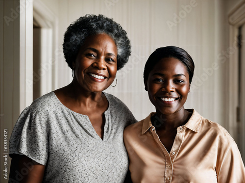 photo of black woman take care senior black woman at home, generative AI