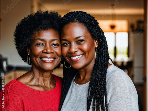 photo of black woman take care senior black woman at home, generative AI
