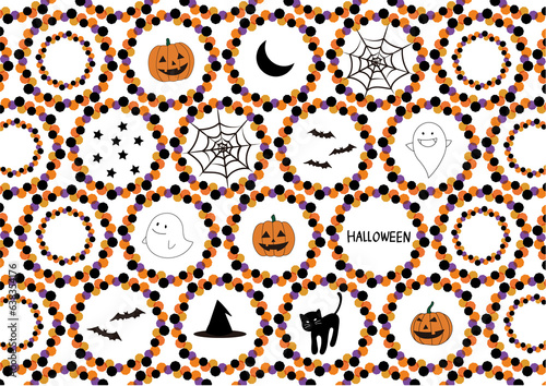 ハロウィンイラスト_かぼちゃ,おばけ,クモの巣,こうもり,黒猫