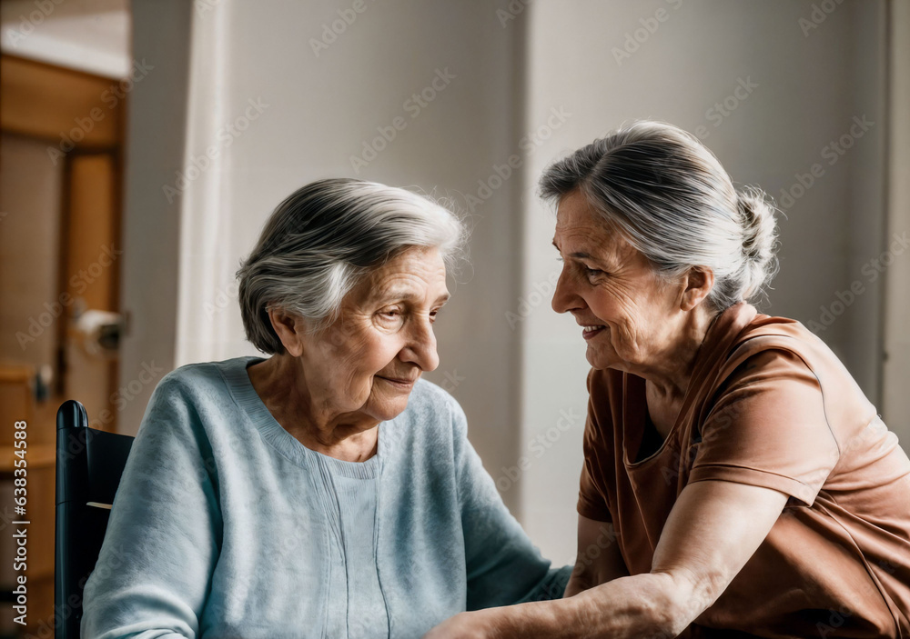 photo of woman take care senior woman at home, generative AI photo of woman take care senior woman at home, generative AI