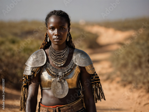 photo of african woman tribal warriors with armor, generative AI
