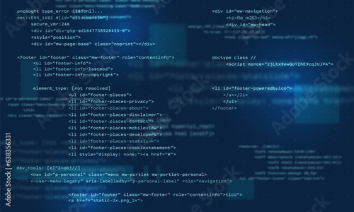 Programming computer code. Abstract visualization of coding. Digital background constructed with different symbols. Vector illustration.
