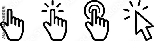 Set of linear icons as hand of clicking pointer cursor