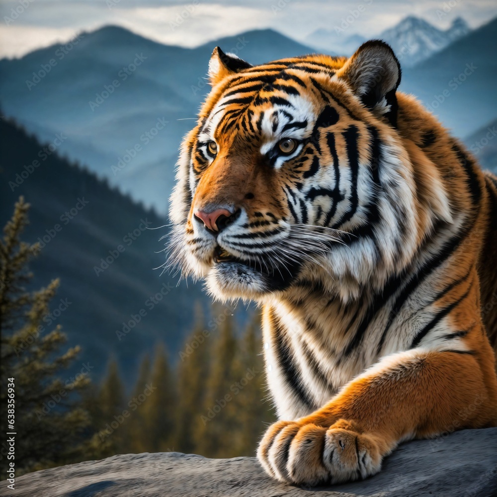 Naklejka premium photo of big tiger running in the forest, generative AI
