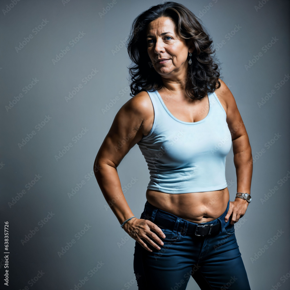 photo of middle aged old woman with blue light on black background, generative AI photo of middle aged old woman with blue light on black background, generative AI