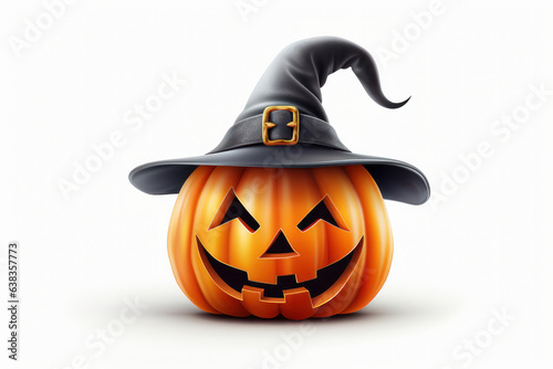 Whimsical Halloween scene Jack O'Lantern pumpkin with witches hat isolated on white. Creative design brings fantasy to life. AI Generative magic at play. © Alisa