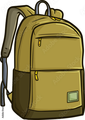 Funny simple dark green backpack cartoon illustration