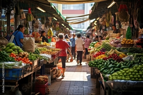 Traditional Asia market, vibrant vegetables, fresh culture.
