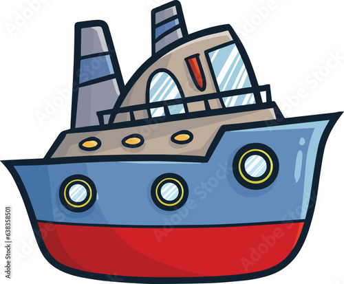 Funny blue red boat cartoon illustration