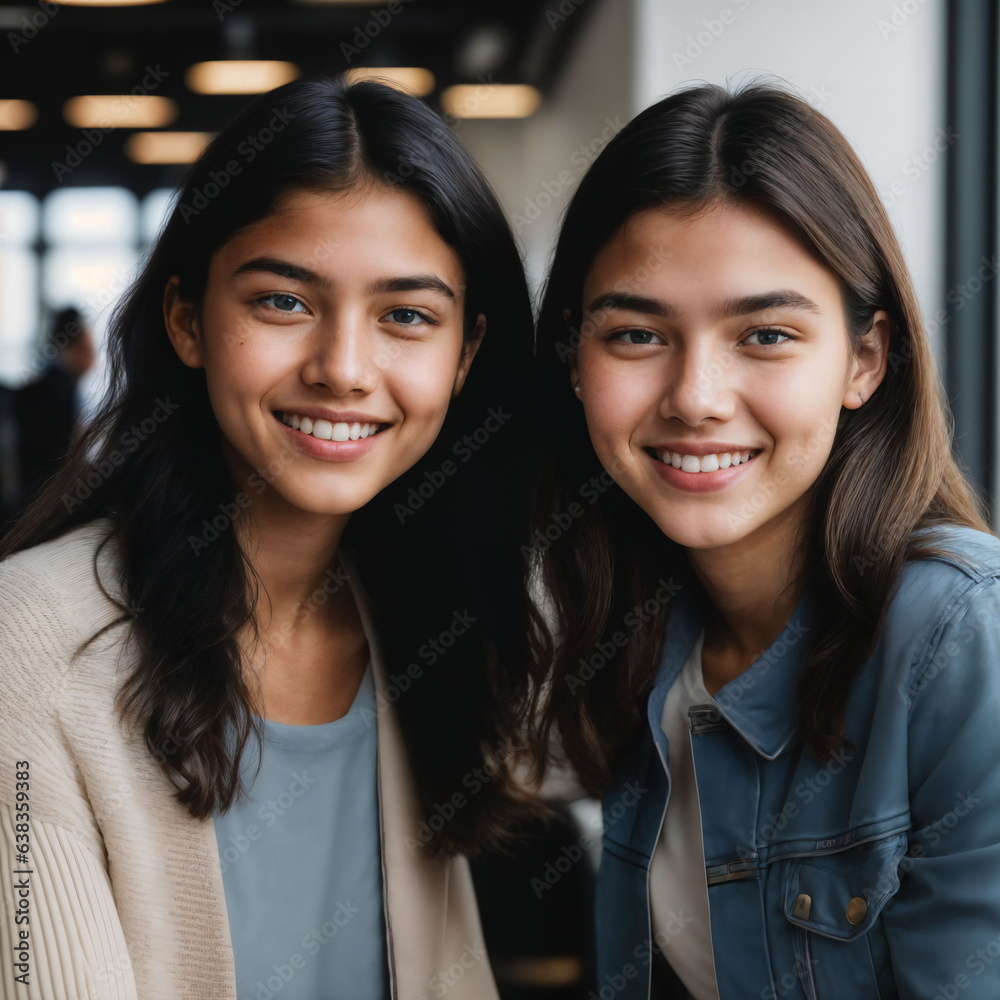 couple of happy young teenage at the working office space, generative AI