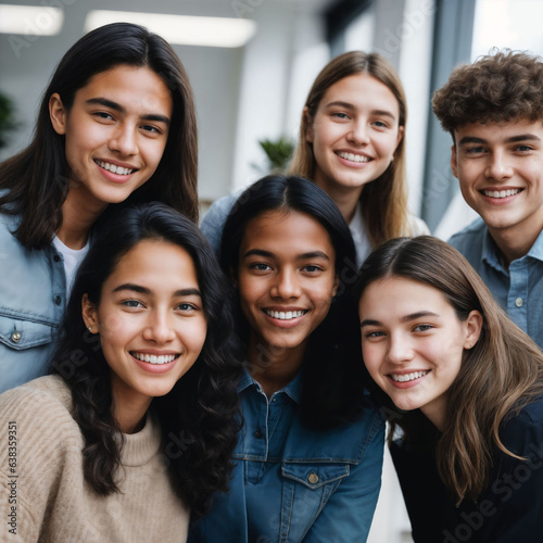group of happy young teenage at the working office space, generative AI