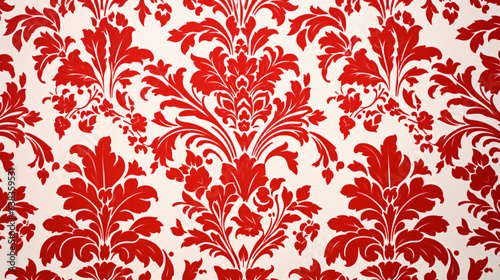 Red wallpaper vintage flock with red damask design on white background