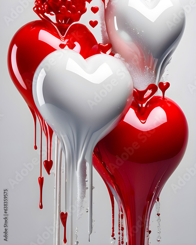 Tło płynne, 3D, akrylowe czerwone i białe serca